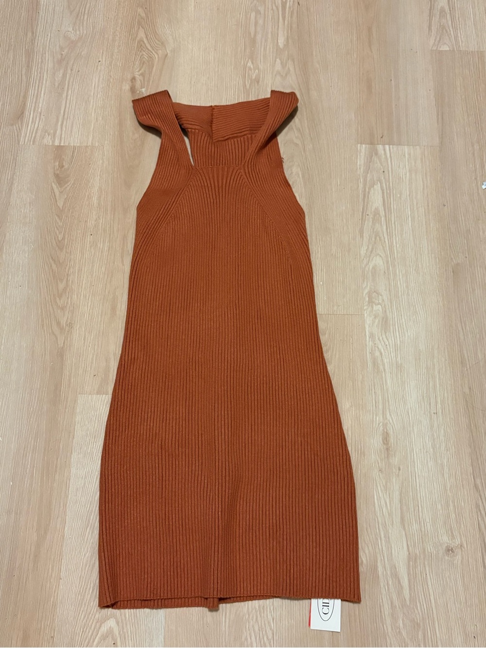Cider Ribbed Cross-Neck Mini Dress in Rust - Picture 4 of 7